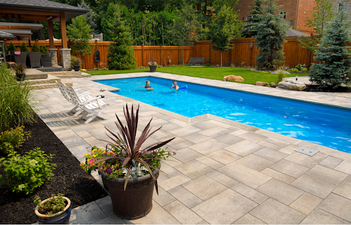 landscaping elements around pool